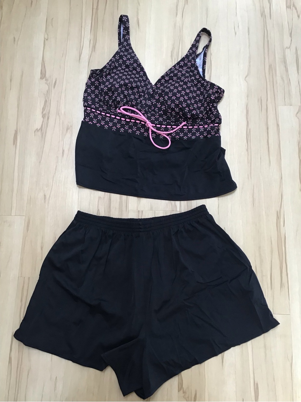 Matari Mixems Women’s Black & Pink Floral Crochet Two Piece Swim Tankini 20W DD